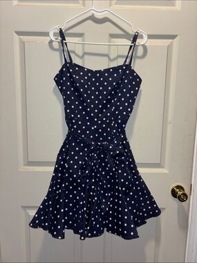 Steve Madden Navy Polka Dot Tie-Waist Mini Dress